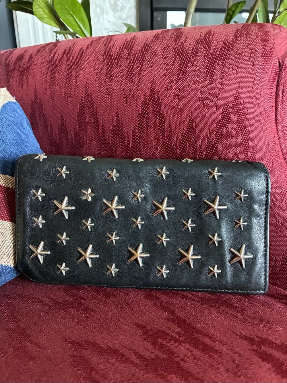 Jimmy Choo Black Leather Wallet with Silver Star Studs